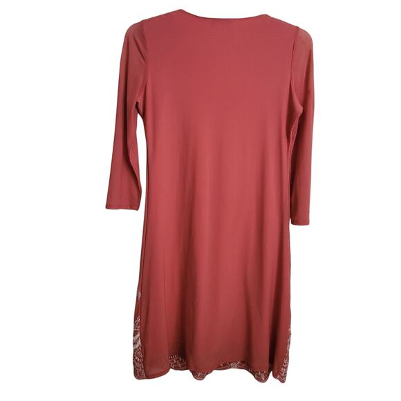 Nurture Dress S Midi V Neck Dark Peach Flowing Lined Embroidery Empire Baby Doll - Picture 9 of 12